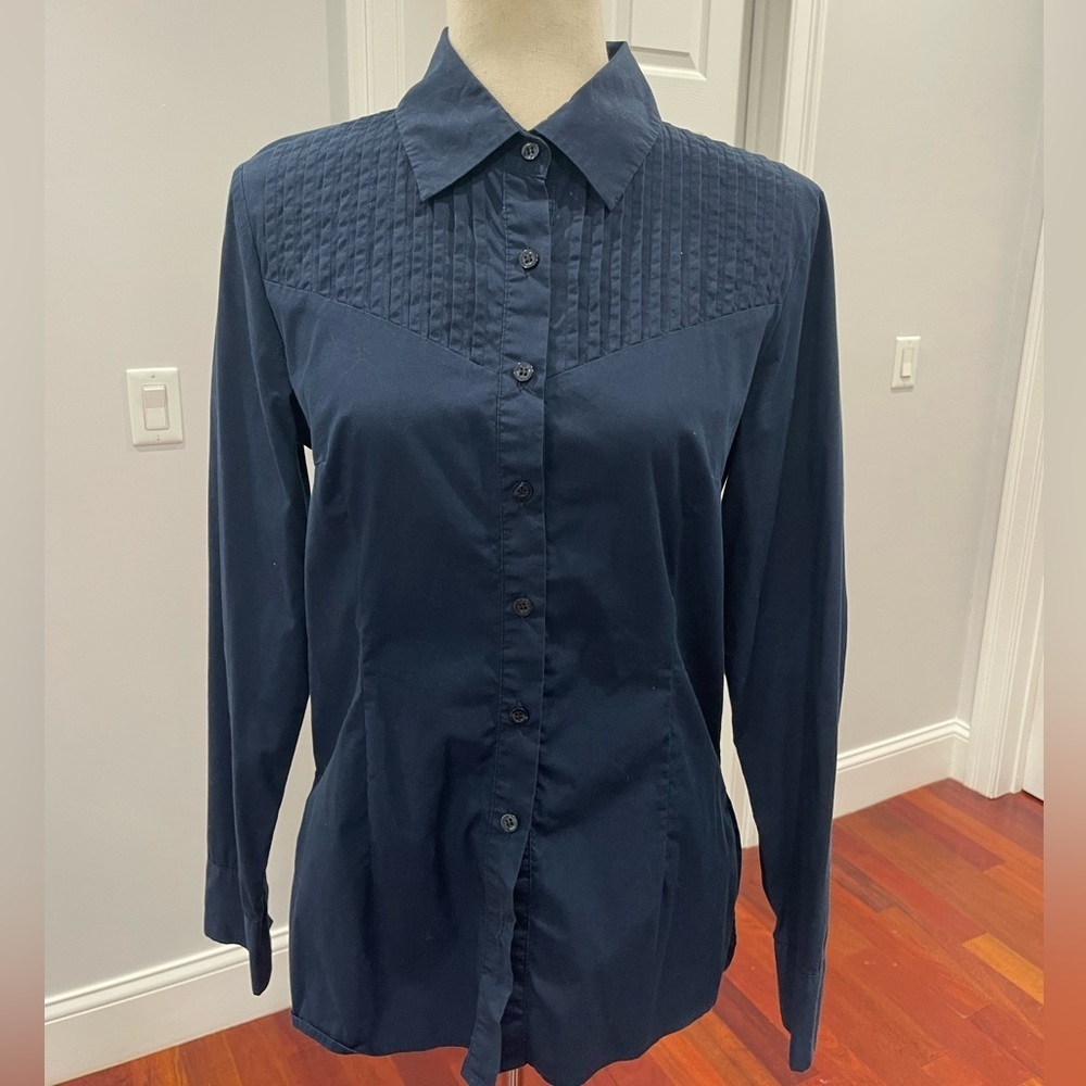 LAUNDRY BY SHELLIE SEGAL pleated collar cotton stretch blouse size 8